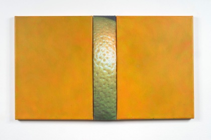 Gudrun Klebeck, Orange Grün I, 2017; Acryl auf Baumwollgewebe, Fotodruck, 40 x 70 cm