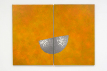 Gudrun Klebeck, Orange Haut III, 2013; Diptychon, Bildmontage, Acryl auf Baumwollgewebe, Fotodruck; 90 x 122 cm